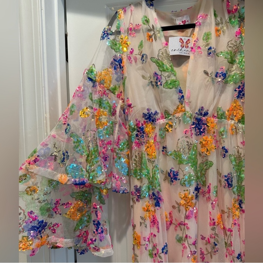 Buddy Love White Maxi Dress with Multicolor Floral sequin - Picture 2 of 6